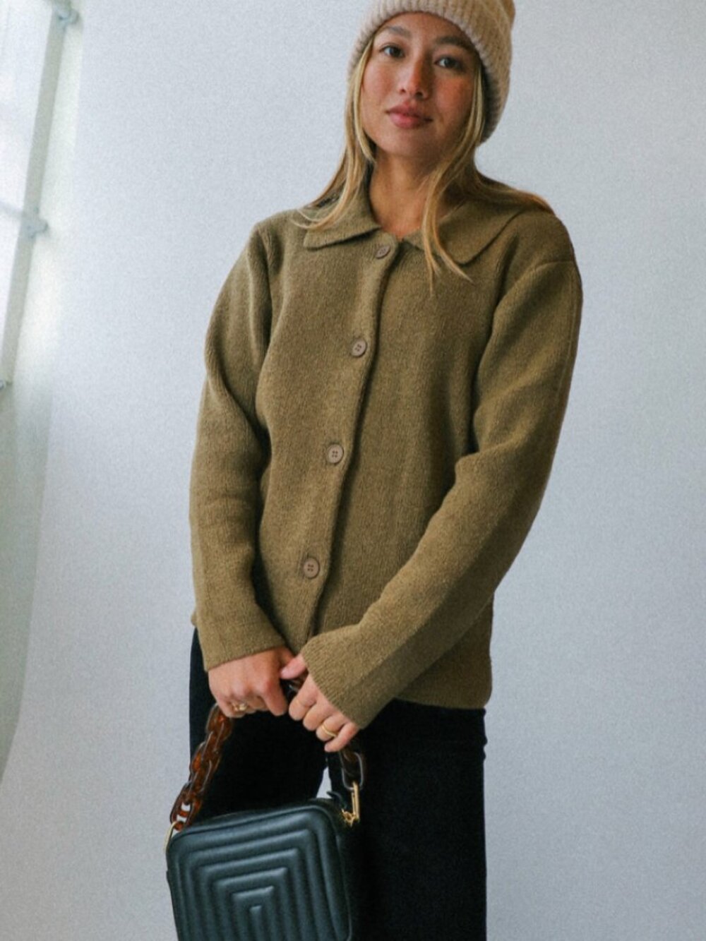 All Row Khaki Fawn Cardigan